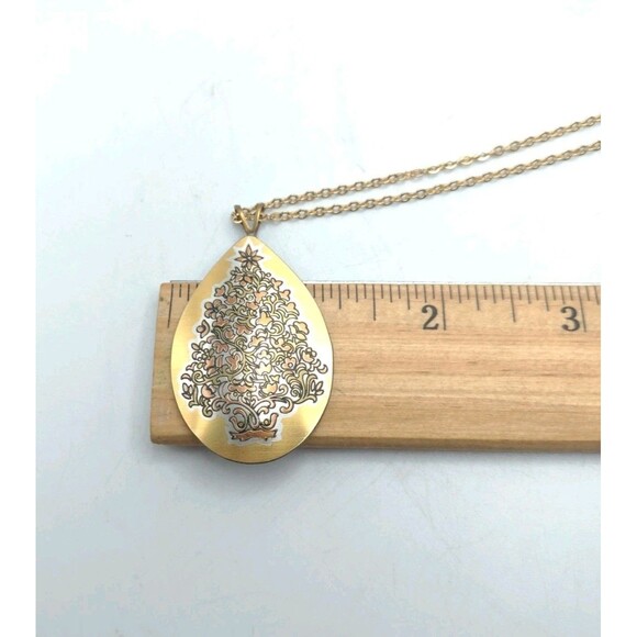 Reed & Barton 24k Gold Plate Silver Damascene Christmas Tree Pendant Necklace - Picture 8 of 10